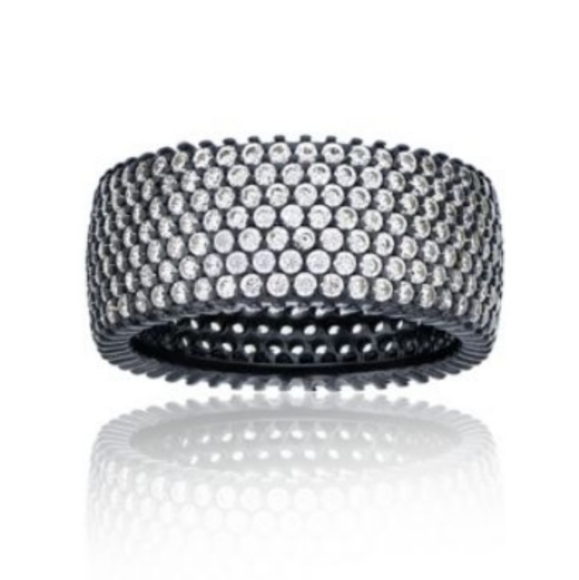 White CZ micropave eternity band set in Black Rhodium. Size 9 Like New. - Picture 1 of 5